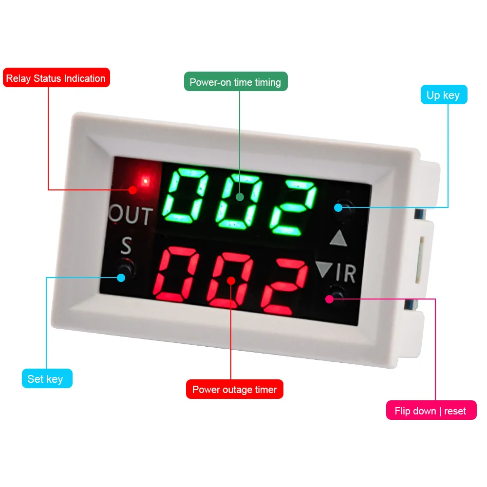 DC 12V Dual LED Display Time Relay Relay Module Timing T2401-N Digital Timer Relay Timing Delay Cycle Time Control Switch Home