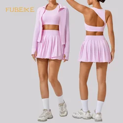FUBEIKE Summer Yoga Wear Suit Women's Outdoor Exercise Running Outfit Suit Women's Slim Stretch Yoga Fitness Pleated Skirt Set