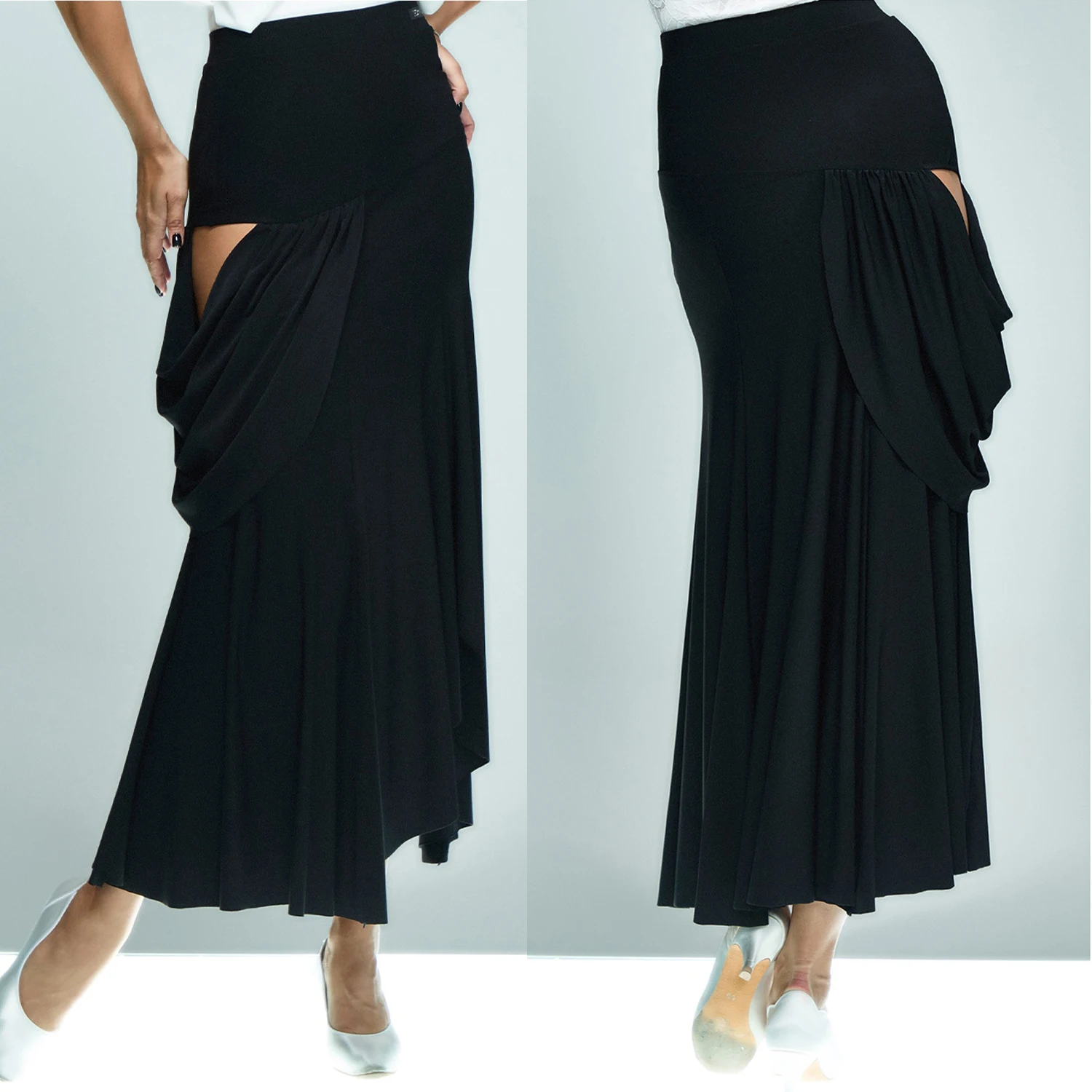 Nueva falda de baile de salón negra para mujer, falda larga calada con abertura, ropa de práctica de baile de vals, traje de baile latino para adultos DNV24075