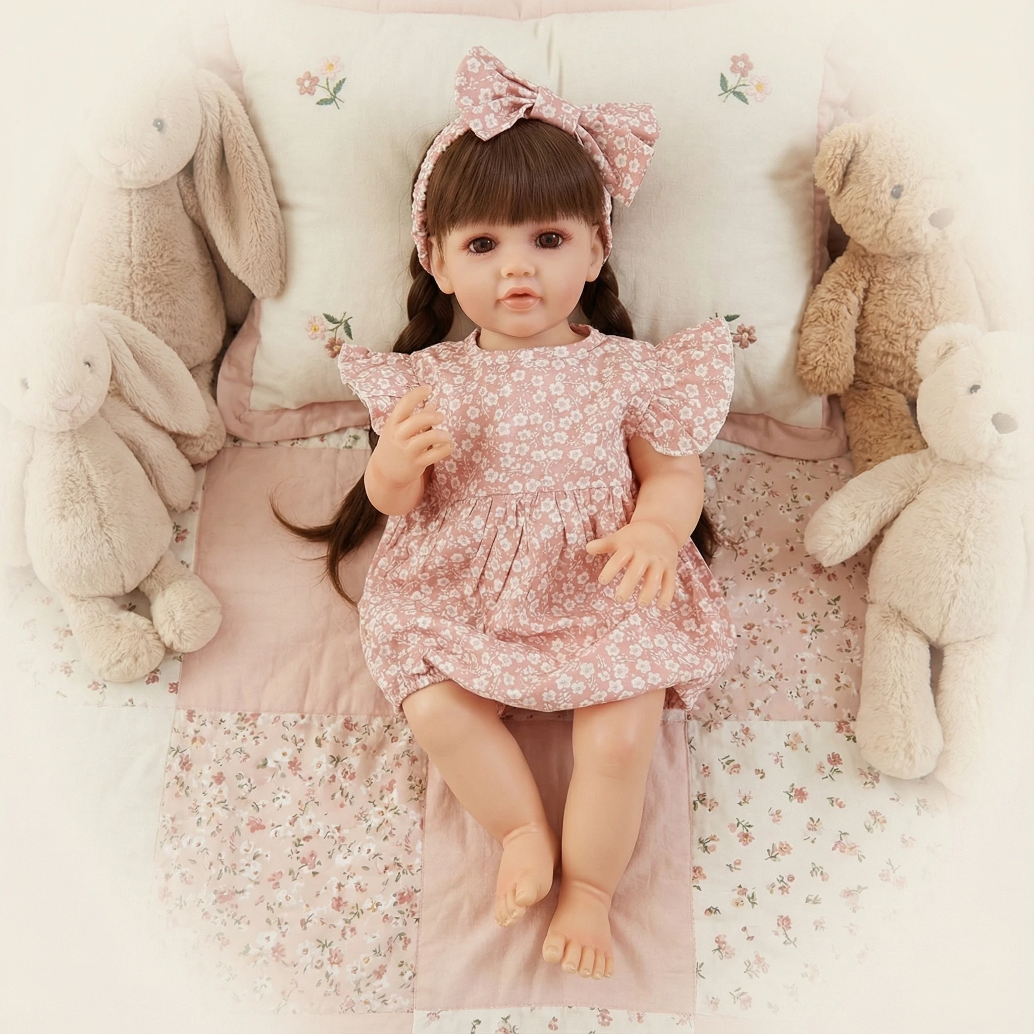 NPK 22inch Lifelike Reborn Baby Doll Full Vinyl Soft Touch Toddler Princess Betty Long Hair Realistic Girl Body Collectors Item