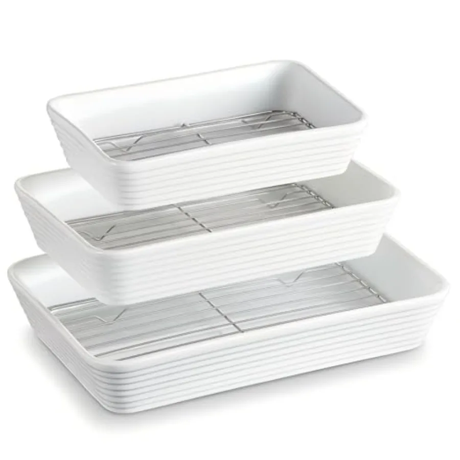 

г Диссовки для духовки 9x13 Lar Casrole Диссовки для духовки с столами для запекания Регулярная керамика g Dis t из 3 для приготовления пищи и ревинки Глубокий диск