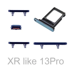 Para iPhone XR like 13Pro, botón de encendido, botón lateral de bloqueo, conjunto completo con piezas de bandeja de tarjeta SIm Dual