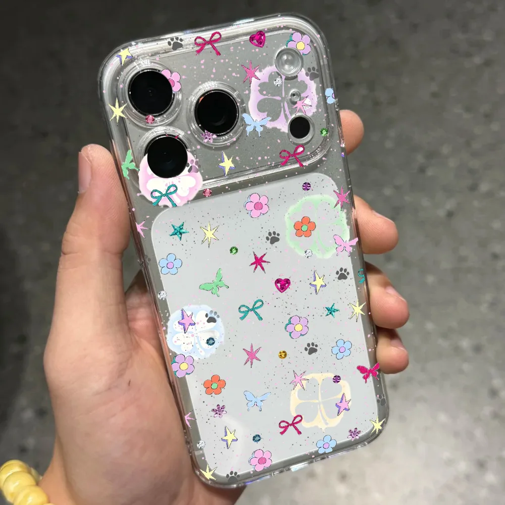 رقيقة جدا بولي TPU واضح لينة جراب هاتف آيفون 17 الهواء 16 15 14 13 12 11 برو ماكس زائد زهور صغيرة الوقت اللوحة رسمت #3