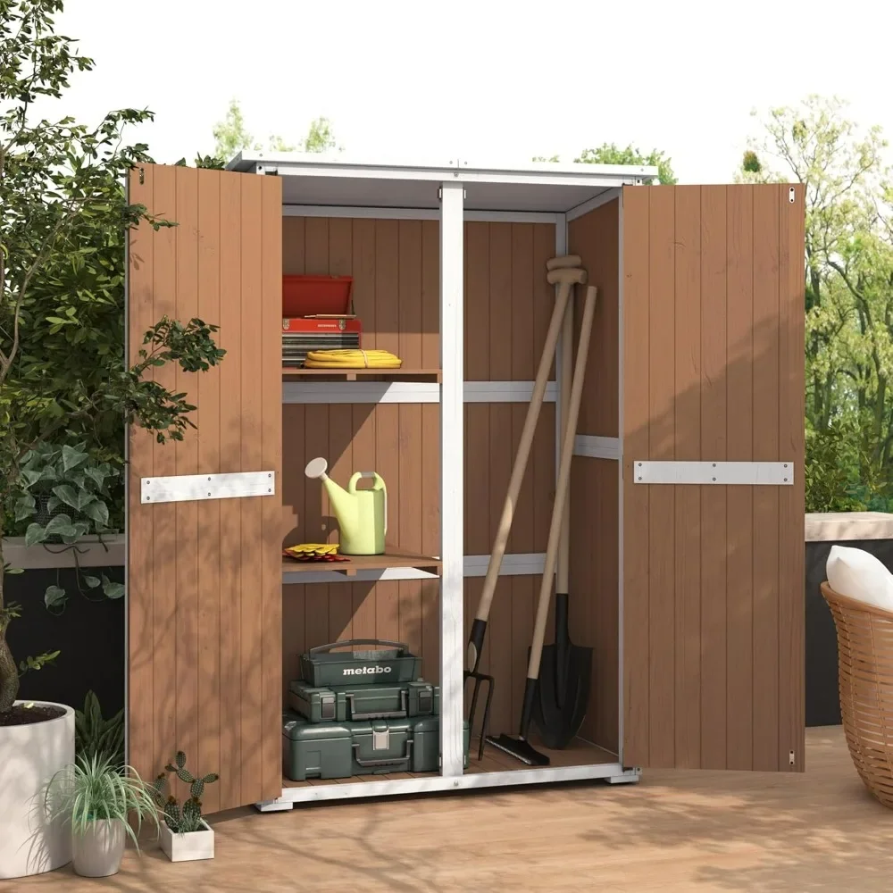 Outdoor Storage Shed with Waterproof Roof, Wooden Storage Cabinet Large Outdoor Shed Tool Shed with 2 Removable Shelves