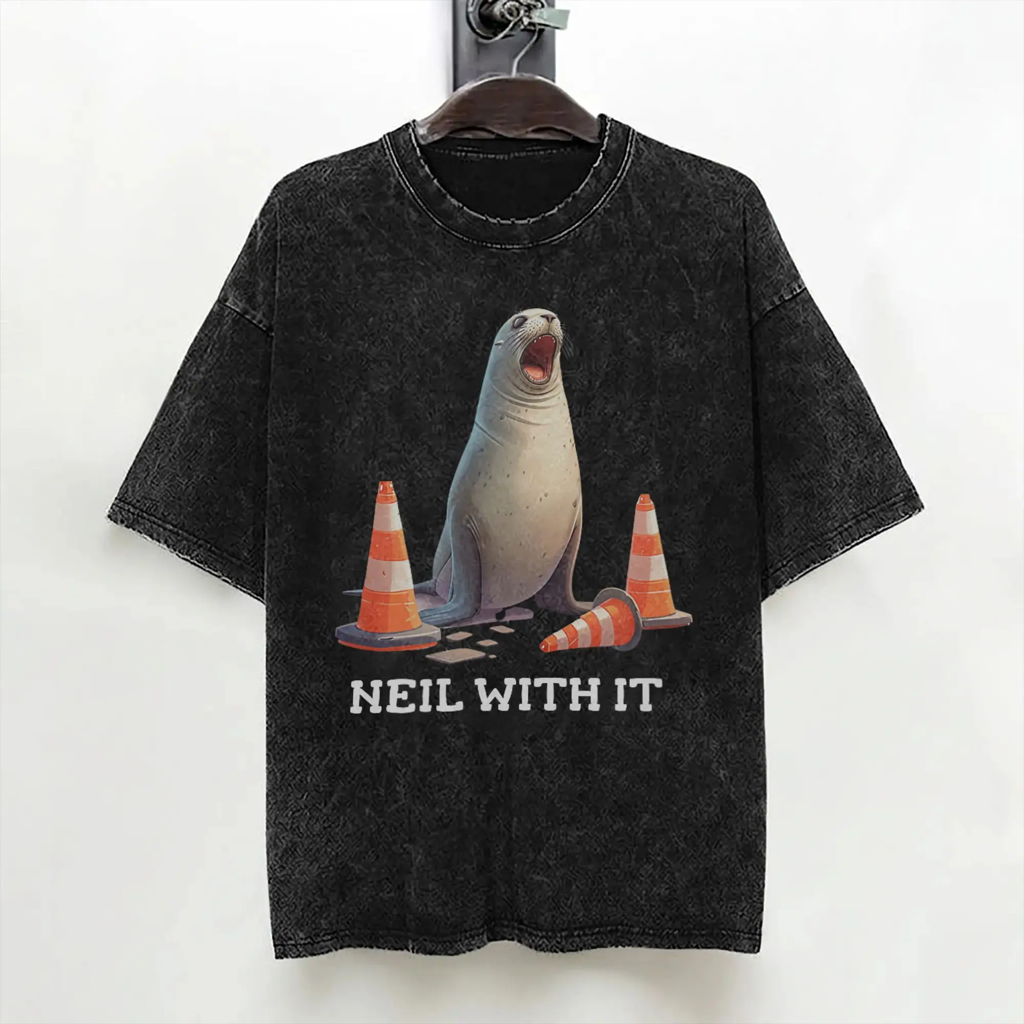 Neil The Seal Funny Elephant Seal Meme T Shirts Washed 100% Cotton Harajuku T-Shirt  Vintage Men Women Streetwear Summer Tees