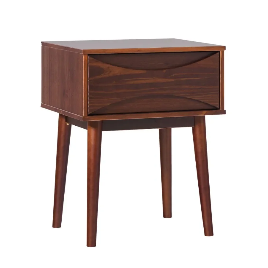

Mid-Century Modern 1-Drawer Solid Wood Nightstand Walnut