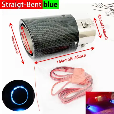 Car LED Exhaust Muffler Tip Pipe Straight Car Modified Single Outlet Exhaust Pipe Tail Throat Red/Blue Light Exhaust Decoration