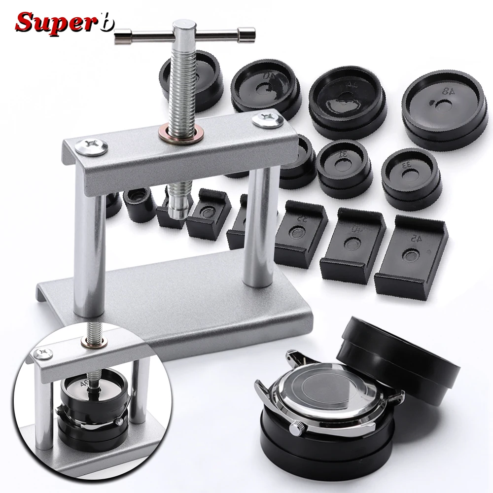 Kit de presse à montre professionnel 18 pièces pour le fermeture des boîtiers et les matrices de montage, outil de réparation de montres pour horloger