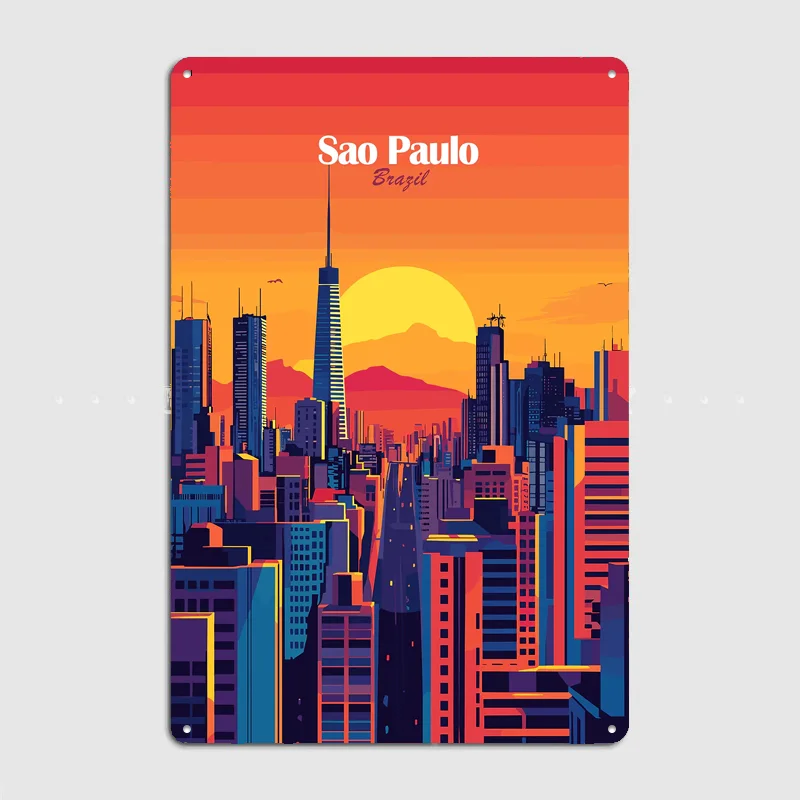 Sao Paulo Skyline Sunset Travel Scenery Posters Retro Garage Club Bar Indoor Wall Vintage Poster Room Decoration Home Decor