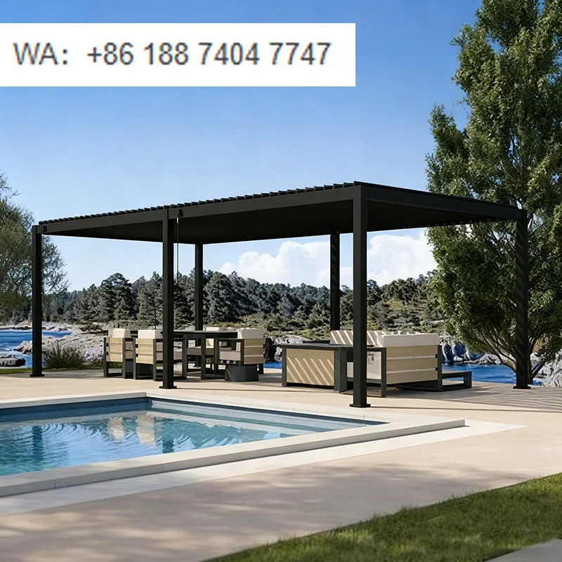 

Electric Motorized Bioclimatic Aluminum Louvered Pergola with Powder Coated Frame-Waterproof Canopy for Balcony