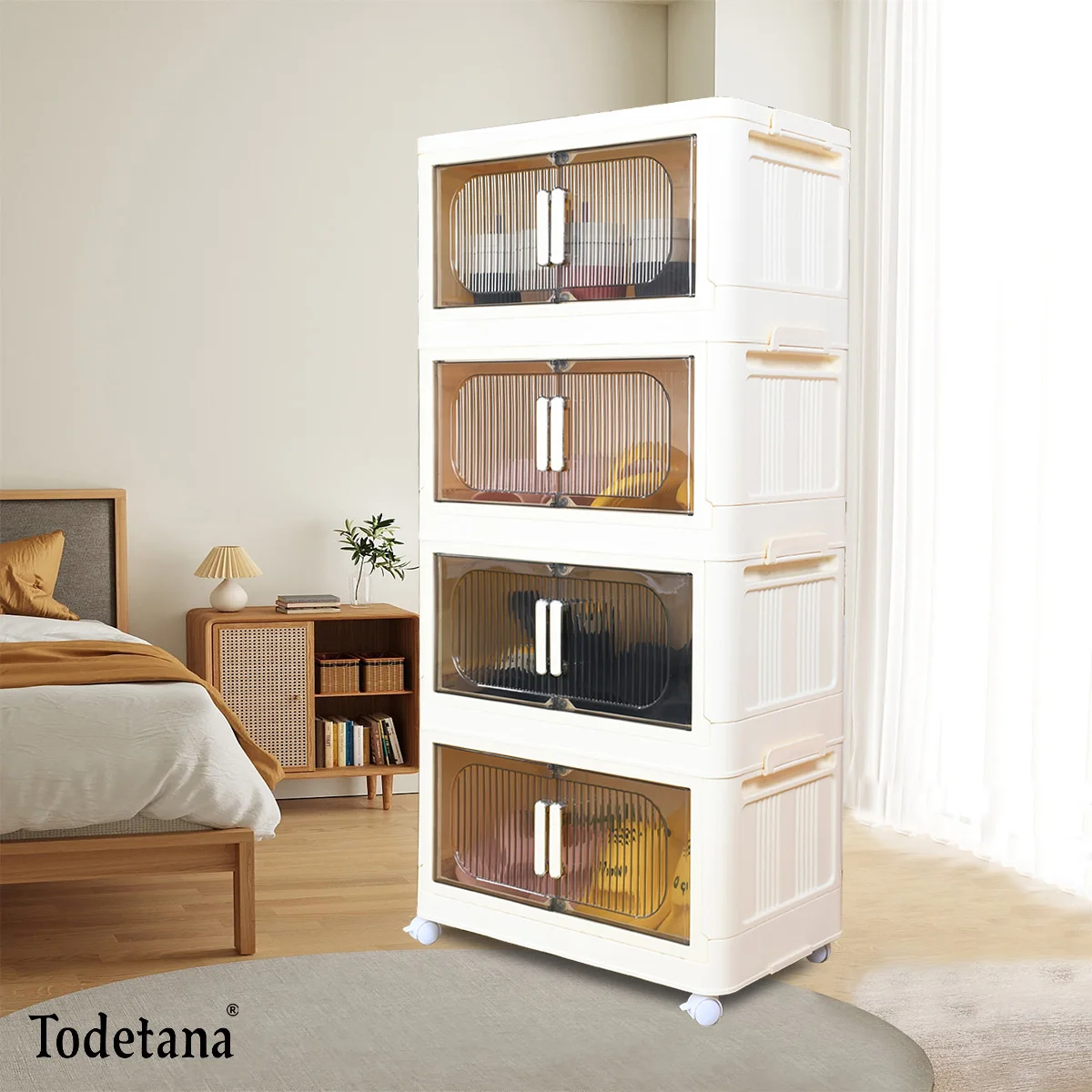 

Large Capacity Folding Plastic Storage Cabinet, Magnetic Door Universal Wheel Garden Family Organization Cabinet Clothing