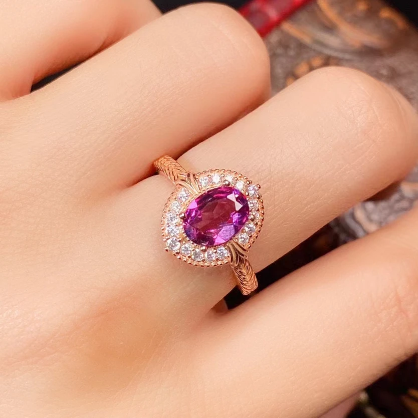 

100% Real Pyrope Garnet Ring 6mm*8mm VVS 1ct Natural Garnet Silver Ring for Office Woman 18K Gold Plated 925 Silver Ring