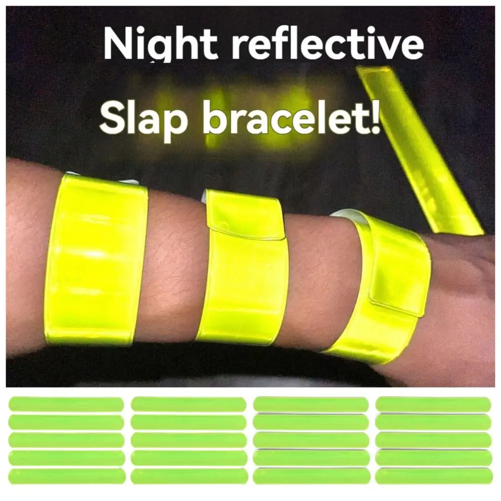 

20 шт. светоотражающих предупреждающих ремешков на запястье, зеленые светоотражающие браслеты-стремянки, забавные светоотражающие кольца для вечеринок