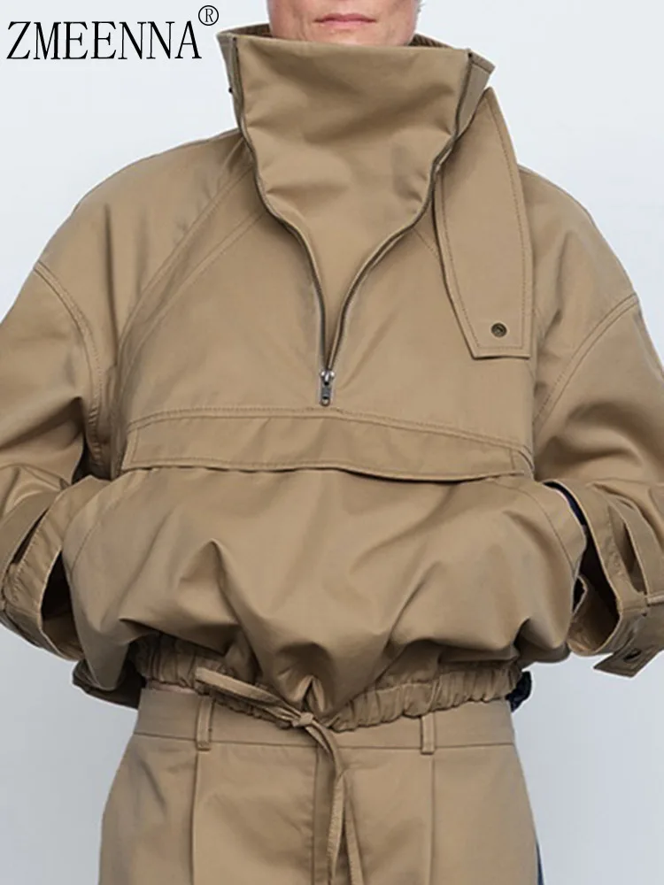 

ZMEENNA High Neck Anorak Jacket Half Zip Pullover Windbreaker Fit Drawstring Hem Utility Style Cargo Outerwear Khaki ZM4697