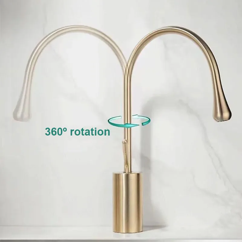 

Brass Bathroom Vessel Faucet, Single Handle 360 Rotatable Spout Cold Hot Water Mixer Tap with Anti-Splash Design