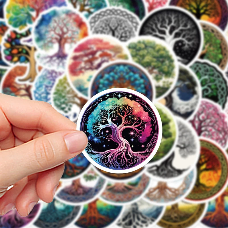 50Pcs Tree of Life Stickers Creative Waterproof Decals for Scrapbook Stationery Water Bottle Phone Guitar Laptop DIY Decor Kids