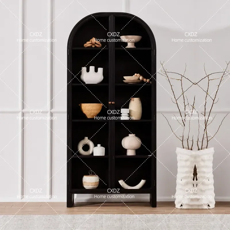 American simple solid wood bookcase living room light luxury modern display cabinet arched locker wall decorative cabinet