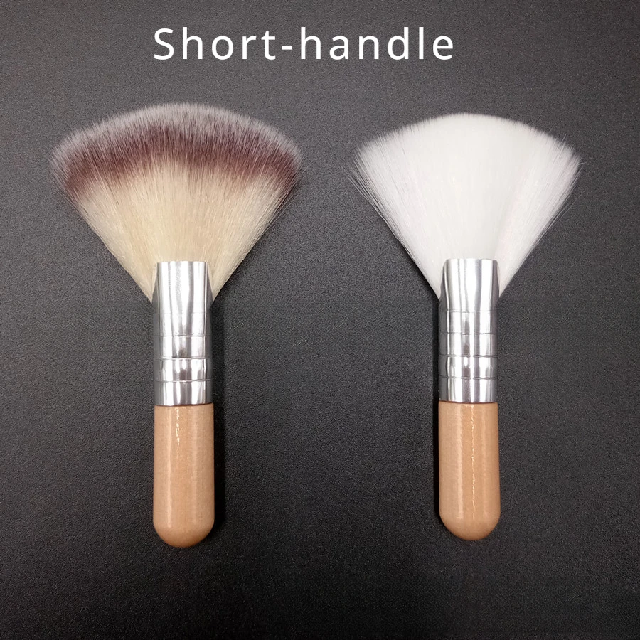 Mini Makeup Brush Gentle Esthetician Cleaning Cosmetic Small White Short Wooden Handle Synthetic Fiber Fan Brushes For Facial