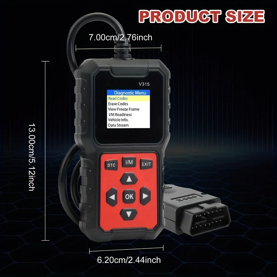 الماسح الضوئي لتشخيص السيارة [V315] - قارئ رمز الأخطاء لمدة 10 ثوانٍ، مناسب لـ 99% من المركبات (متوافق مع Obd2/Eobd)، مناسب لميكانيكا اليدوية والمهنية.