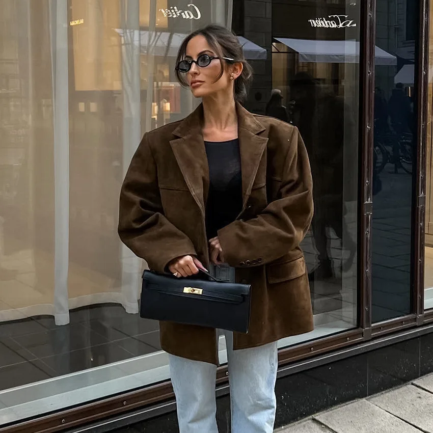 2025 Winter Retro Suede Coat for Women with Thickened Mid to Long Collar Coat and Commuter Women's Wear