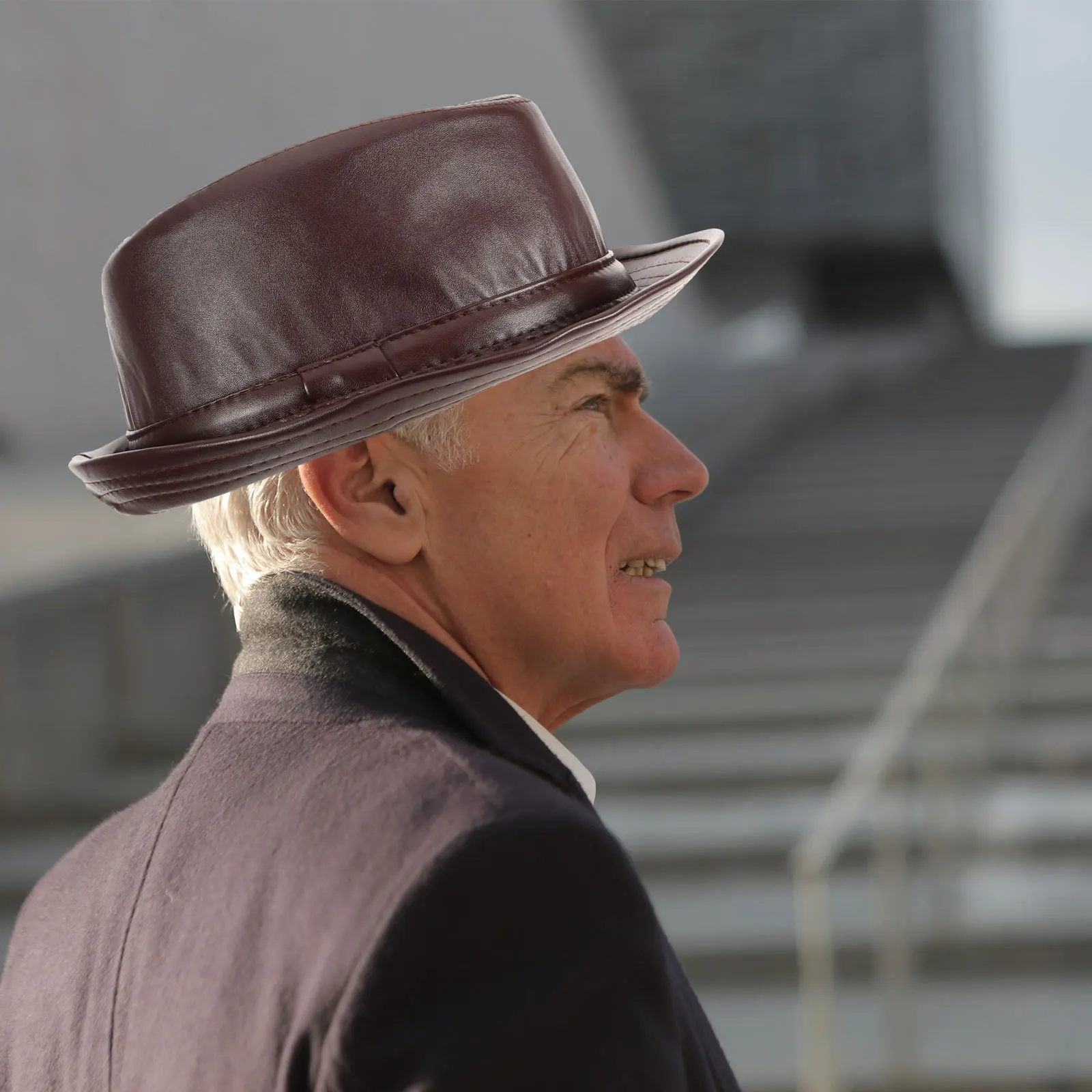 

Men PU Vintage Jazz Hat Warm Retro Outdoor Leisure Hat Middle Aged Elderly Gentleman Style Caps PU Hats