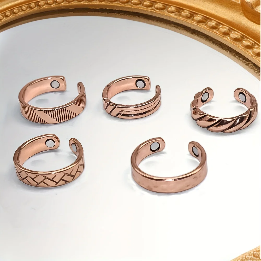 This European and American cross-border bestseller features a red copper magnetic vintage fashion ring with an exquisite engrave