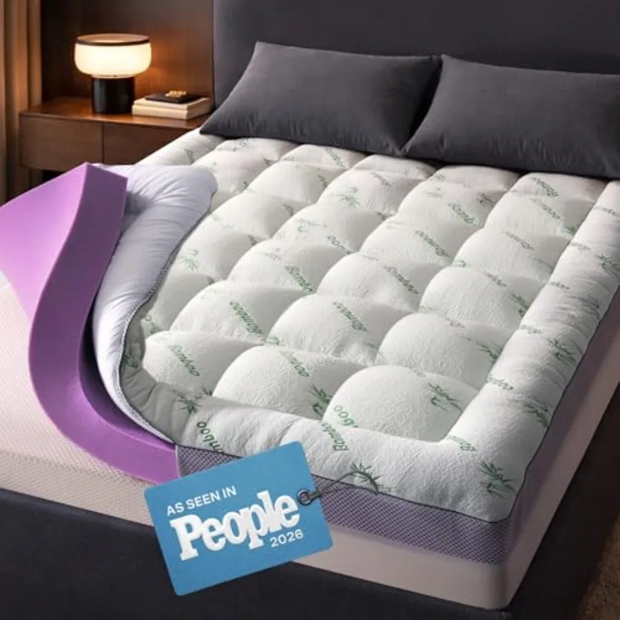 

Dual-Layer 4 Inch Size Mattress Topper - 2" Memory Foam + 2" Viscose Made from Bamboo Mattress Pad - Double the Comfort and Bac