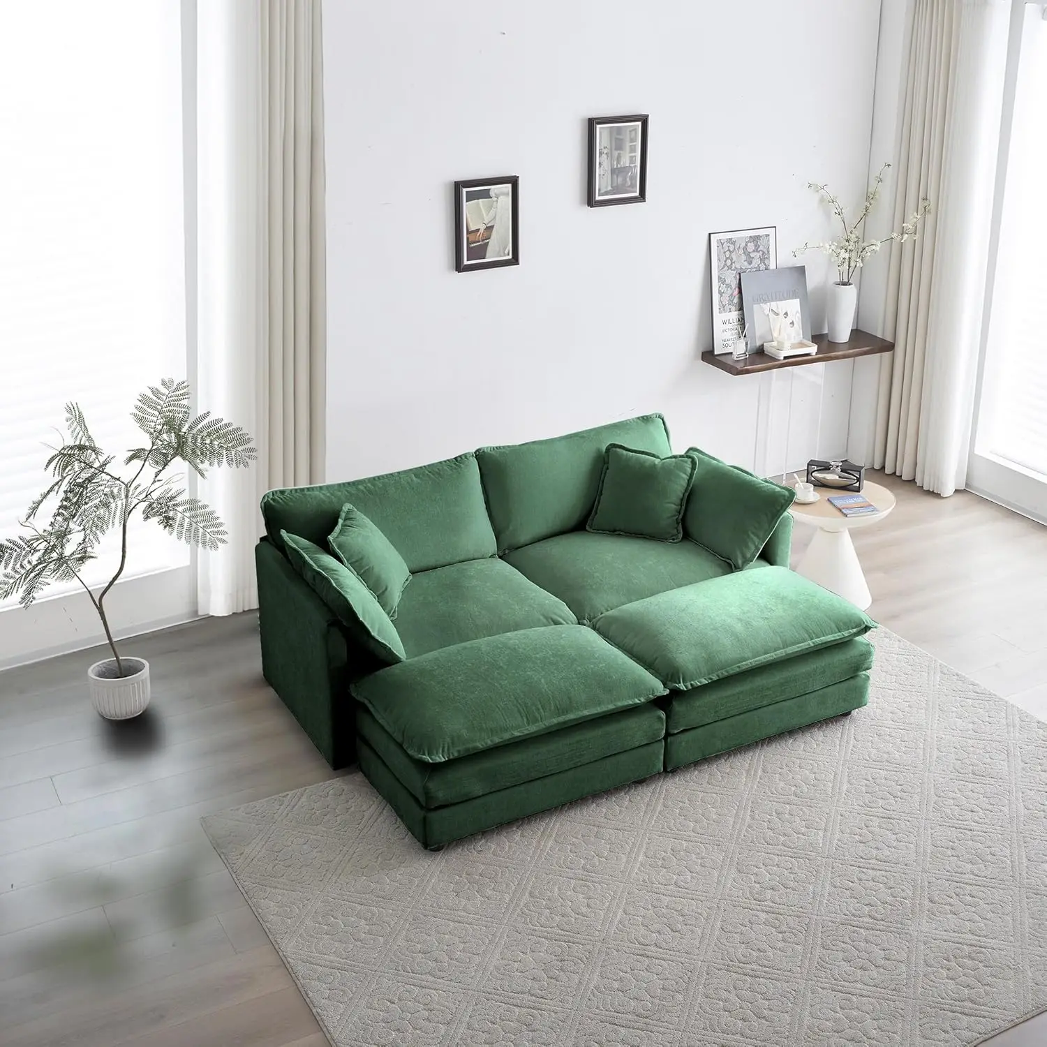 Deep Seat Chenille Loveseat, Modern Love Seat 2-Seater Sofa Couch with 2 Pillows for Living Room Bedroom Apartment, 76.7” W Gree