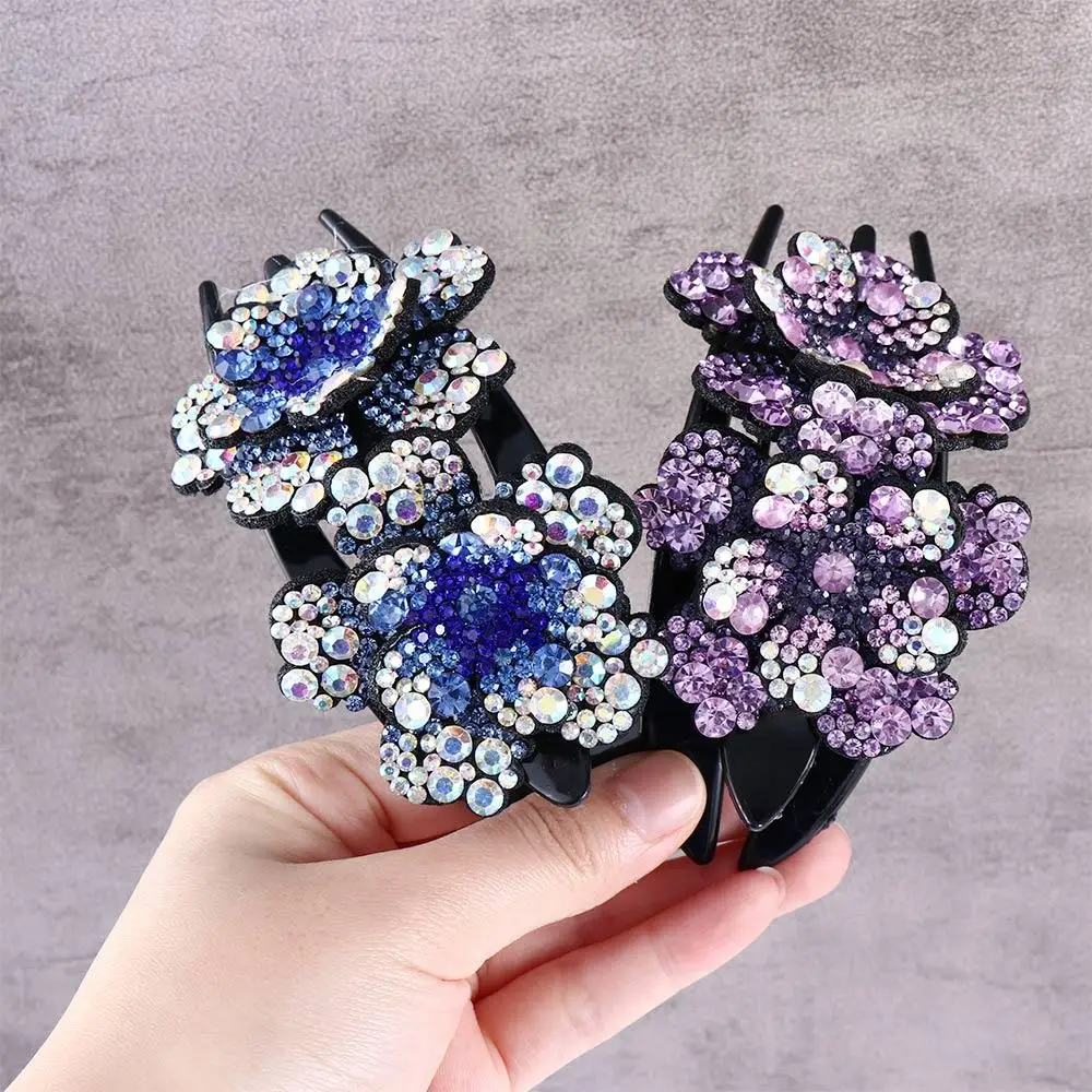 Minority Rhinestone Lady Double Flower Back Of Head Korean Style Hair Clip Duckbill Clip Hair Accessories Women Hair Claw