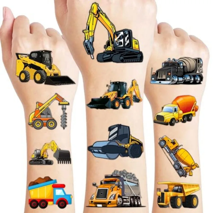 

Construction Temporary Tattoos for,60 Pcs Party Favors Pre-cut truck and digger tattoo stickers for goodie bags, classroom rewa