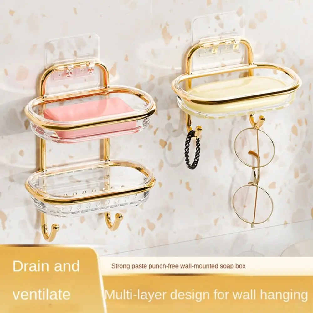 Single/Double Layers Wall Mounted Soap Holder Detachable Waterproof Soap Storage Tray Drainage Punch-Free Soap Dish Household