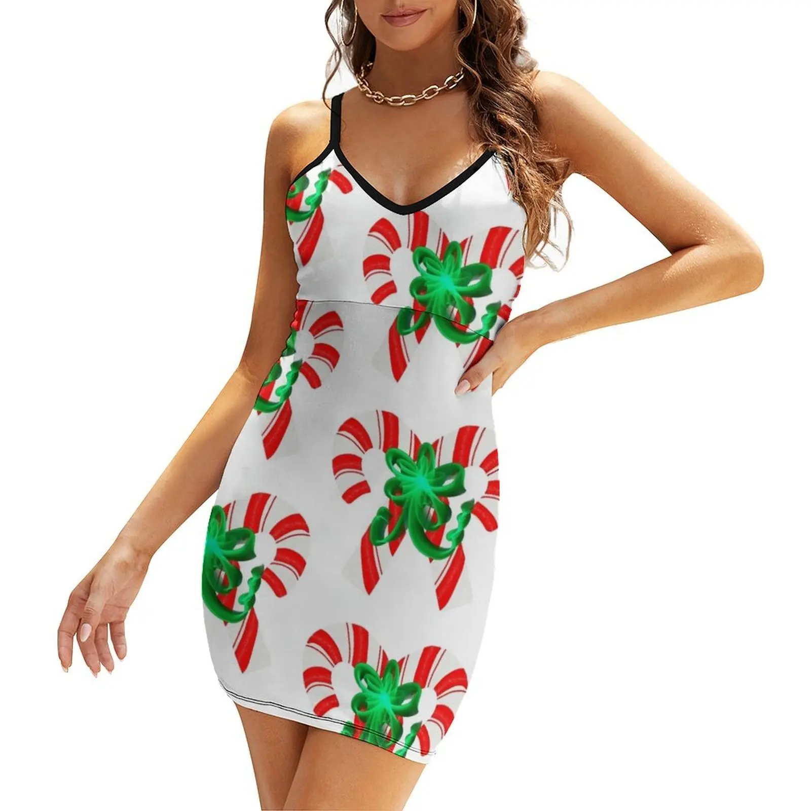 

Candy Canes and Green Bow Sling Dress dresses ladies 2025 summer dresses for womens 2025 luxury dress summer clothes for women