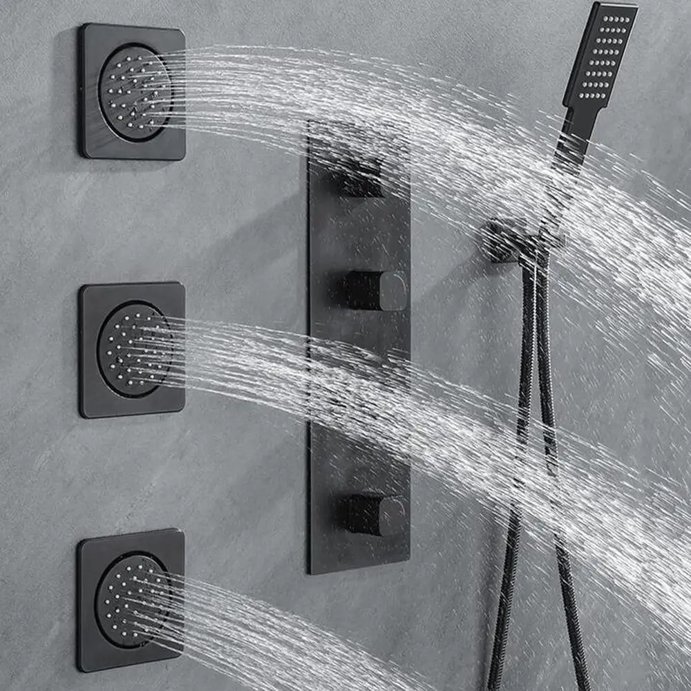 مجموعة طائرات دش رذاذ جانبية من النحاس الصلب قابلة للتعديل، 4 قطع، طائرات تدليك سبا سوداء