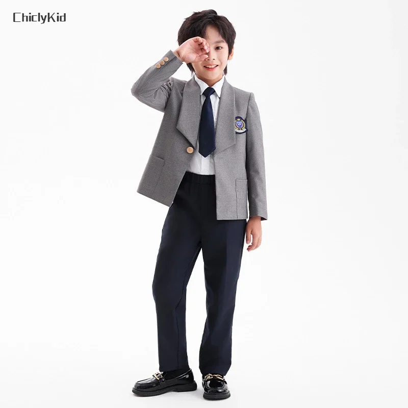 Children School Uniform Girls Korean Japanese Jacket Pleated Middle Skirt Boys Formal Dress Suits Kids Student Clothes Class Set