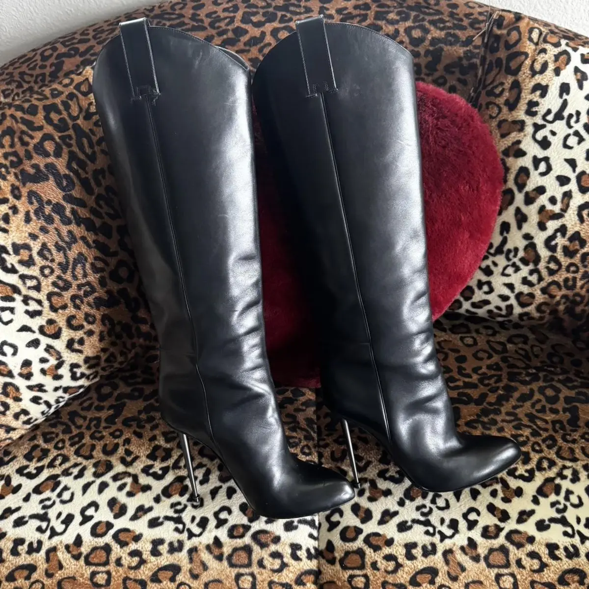 

Black Knee High Matte Leather Boots Thin High Heel Round Toe Fashion Sexy 2025 Winter Big Size Woman Shoes Zapatillas Mujer