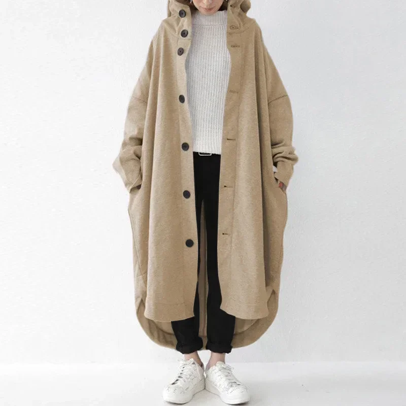 Cappotto da donna primaverile Felpa con cappuccio lunga Trench Tasche Felpe larghe oversize Giacca da donna Inverno caldo Casual Moda Abbigliamento da donna