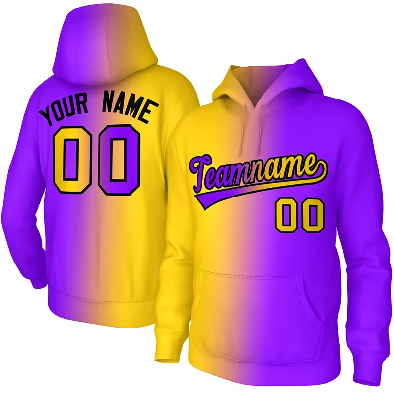 Custom Embroideered Team Name/Number Sports Pullover Sweatshirt Gradient Hoodie Personalized Breathable Quick Dry Adults/Youth