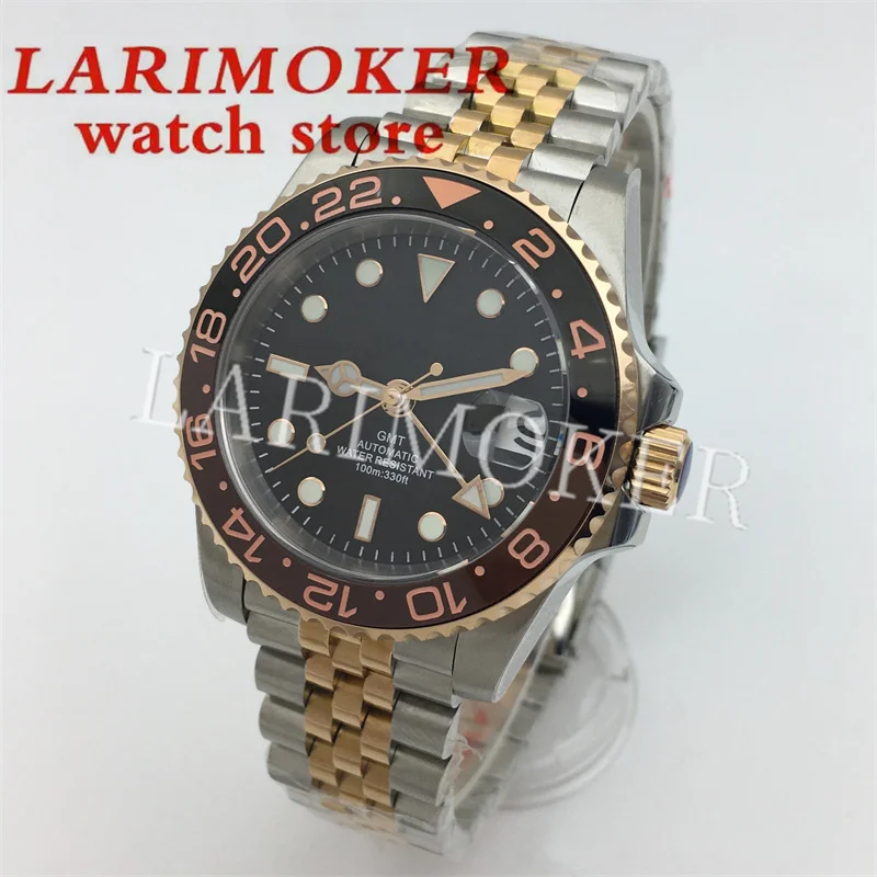 BLIGER 40mm GMT Men's Watch NH34 Ceramic bezel Sapphire glass glow-in-the-dark GMT date waterproof