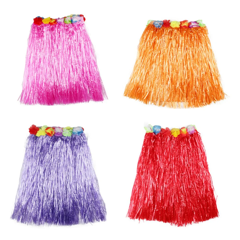 4 stuks 40 cm kinderen tropische hula dans rok verstelbare tailleband kleurrijke bloemen kostuum voor strand luau partijen Hawaii gras rok