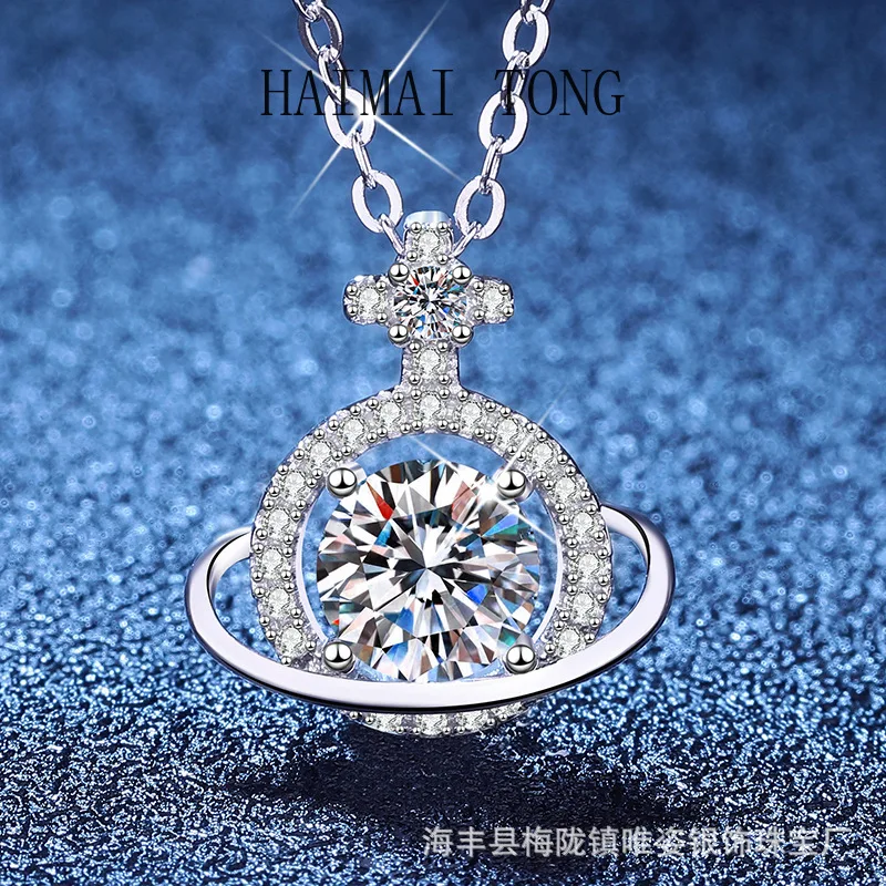 

HAIMAITONG PT950 Платиновое 1-каратное ожерелье с муассанитом, женское ожерелье с изображением планеты Вселенной, роскошный нишевый дизайн, цепочка на ключицу, оптовая продажа