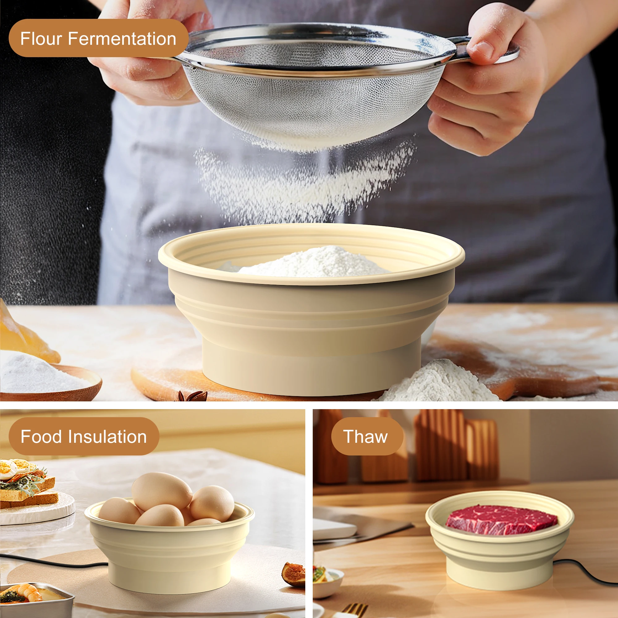 Электрическая корзина для расстойки хлеба Karinear — круглый 9-дюймовый складной набор для прикормы для хлеба, йогурта и согрева домашних животных