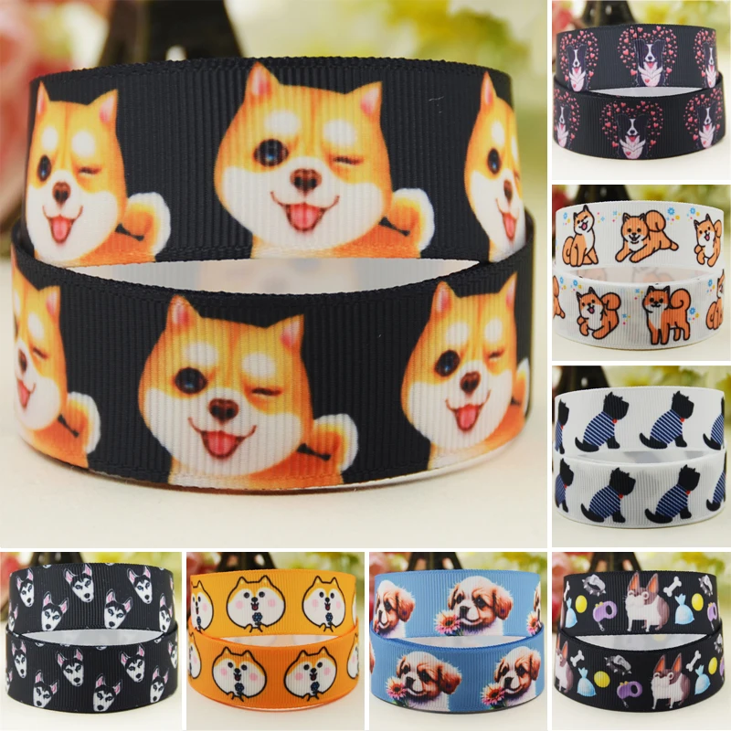 22mm 25mm 38mm 75mm dog pattern cartoon printed Grosgrain Ribbon party decoration 10 Yards satin ribbons