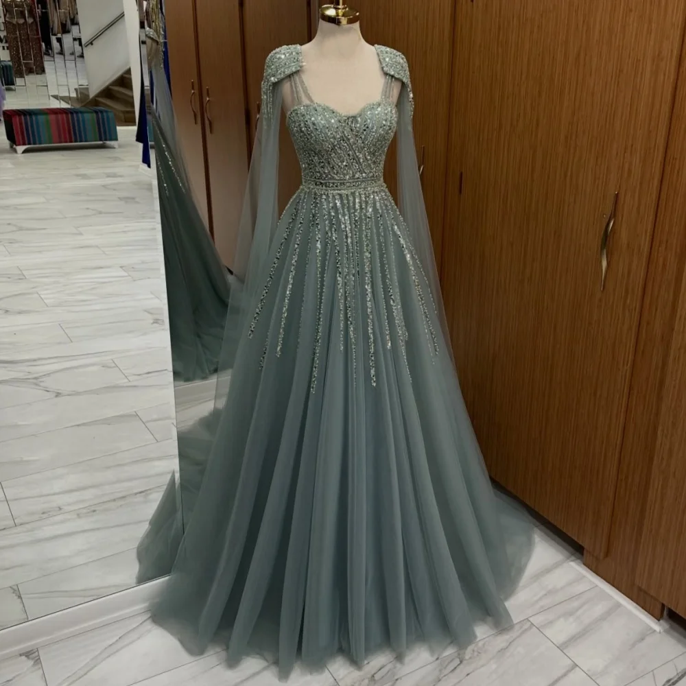 Maßgeschneiderte Luxus-Abschlussballkleider, hochwertiger Tüll, Pailletten, gerüscht, A-Linie, Abendkleider, trägerlos, ärmellos, bodenlanges Kleid