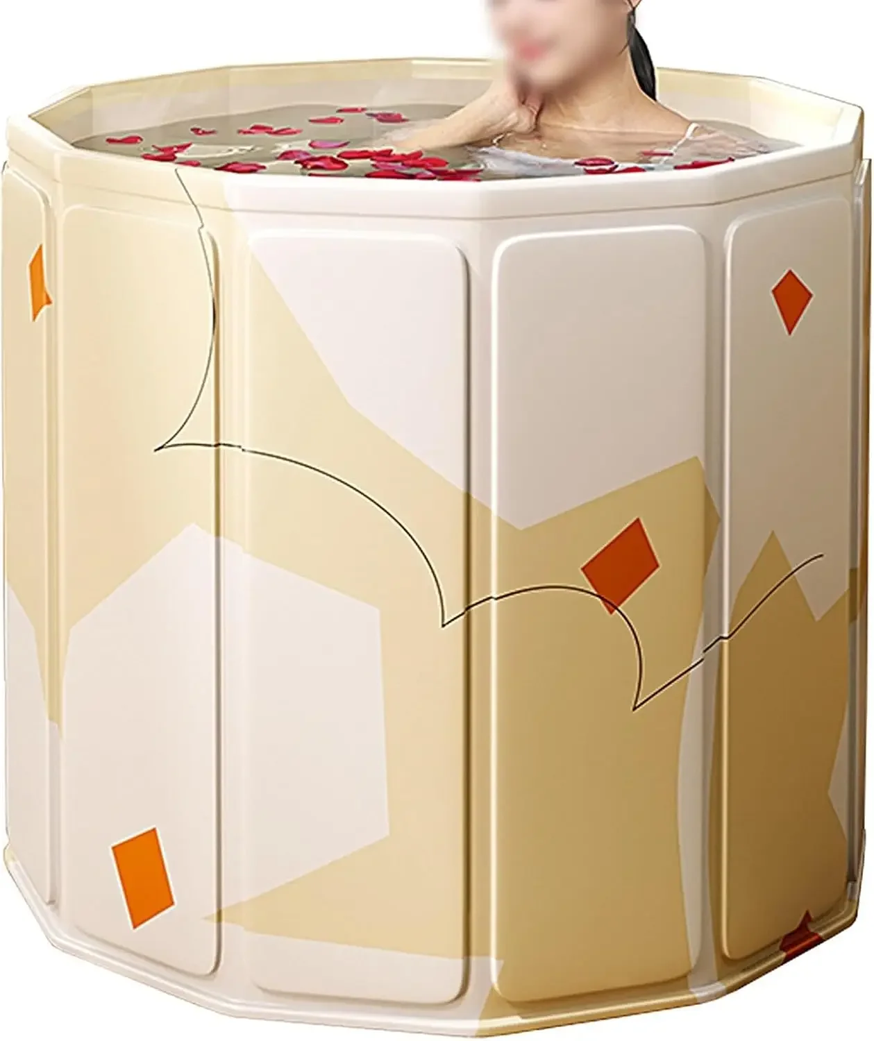 Portable Foldable Hot Tub, Freestanding Bathtub with Double Drain, 7 Layers of Thickened Material, Quick Opening Without Install