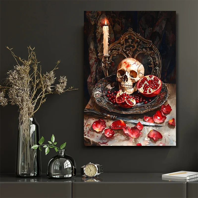 Dark Pomegranate Still Life Romantic Baroque Style Posters Canvas Printing Wall Art Picture for Gothic Kitchen Home Decor Gifts