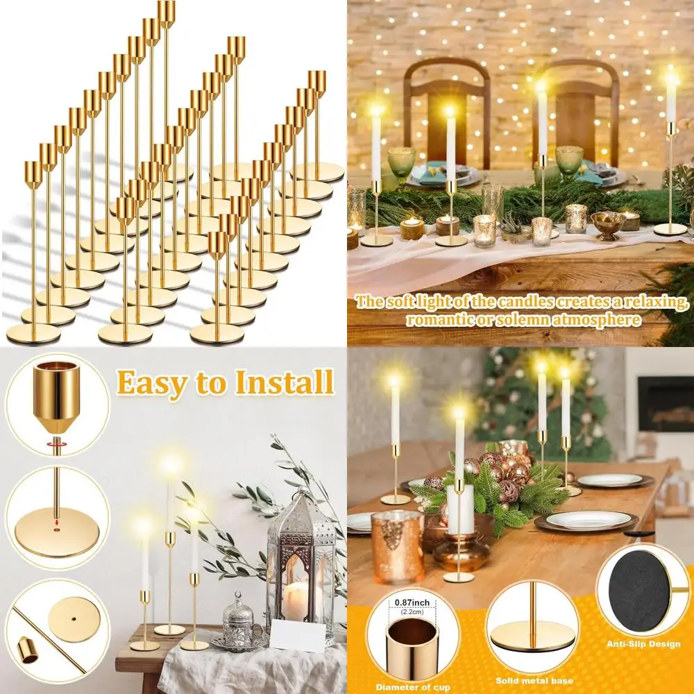 

Metal Candlestick Holders Set of 30, Taper Candle Holders for 0.75 Inch Pillar Candles, Bulk Tall Candlesticks, 5.7/7.7/9.7 Inch