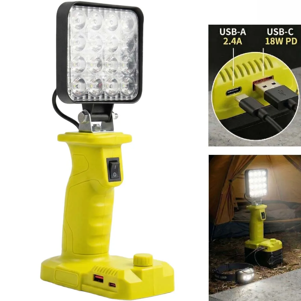 16 LED Lithium Work Light 1500 For Lumens With USB-C 18W Fast Charging Compatible With 18V P107 P108 P189 Batteries For Workshop
