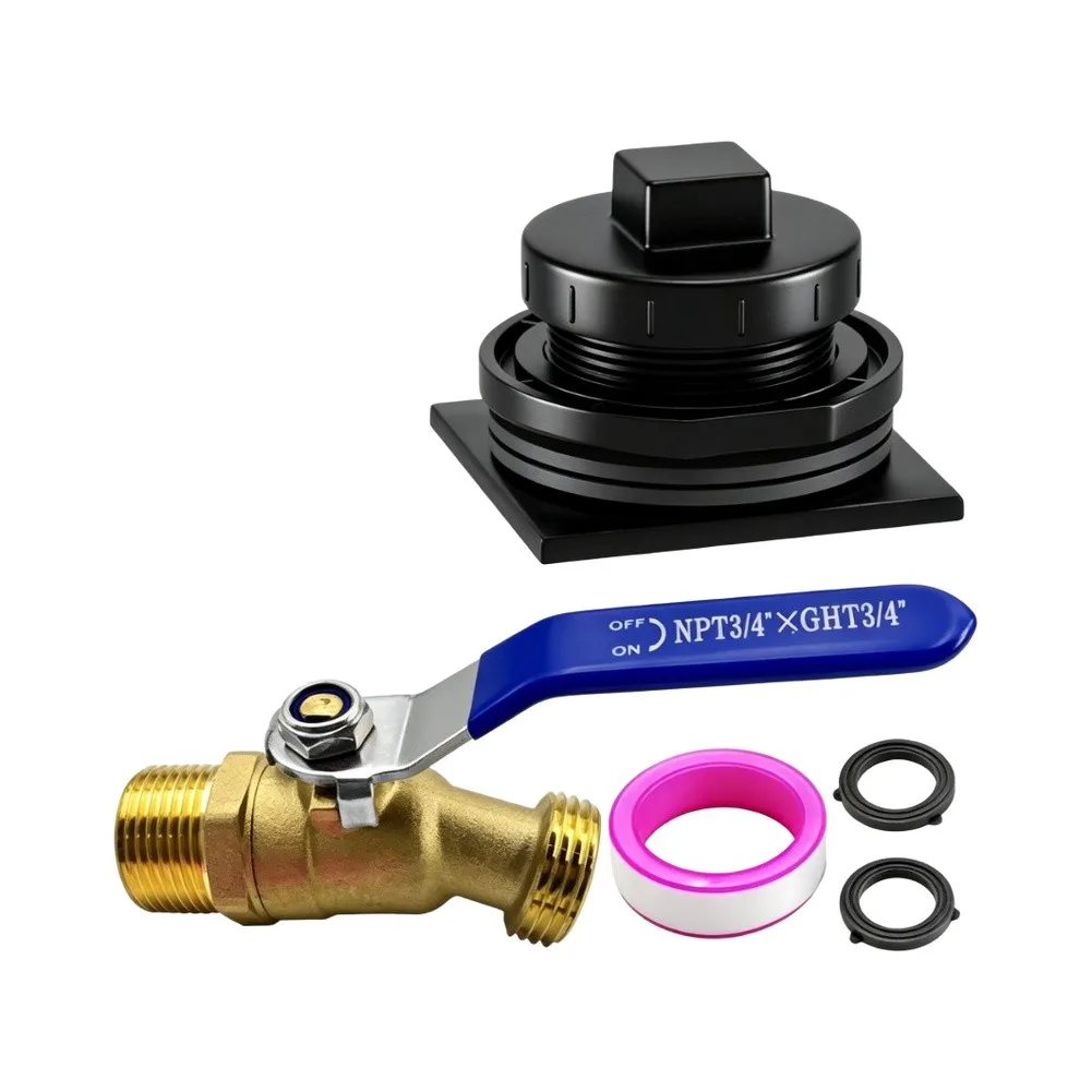 Brass-Fitted Drain Kit for For rubbermaid Stocks Water Tanks 50 Gal Through 300 Gal with 3/4 NPT x 3/4 Standard Connection