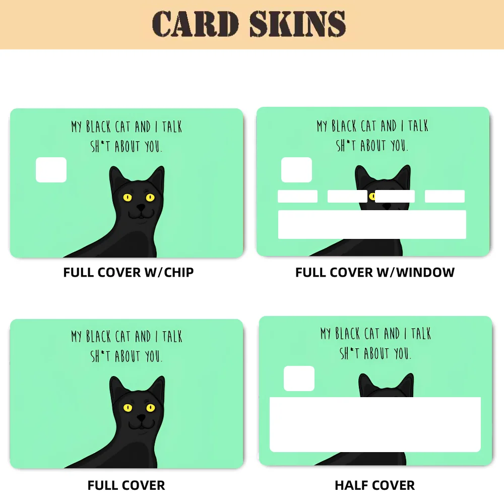 

My black cat talk sht Stickers 4pcs PVC Card Skin Stickers for Bank Card Bus Metro Card Case Decorate Gift