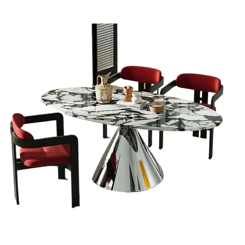 

Italian light luxury marble flying saucer dining table, villa home oval dining table, designer simple high-end dining table